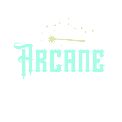 A blaclettar font of a logo for a fictional newspaper the arcane angelino. 