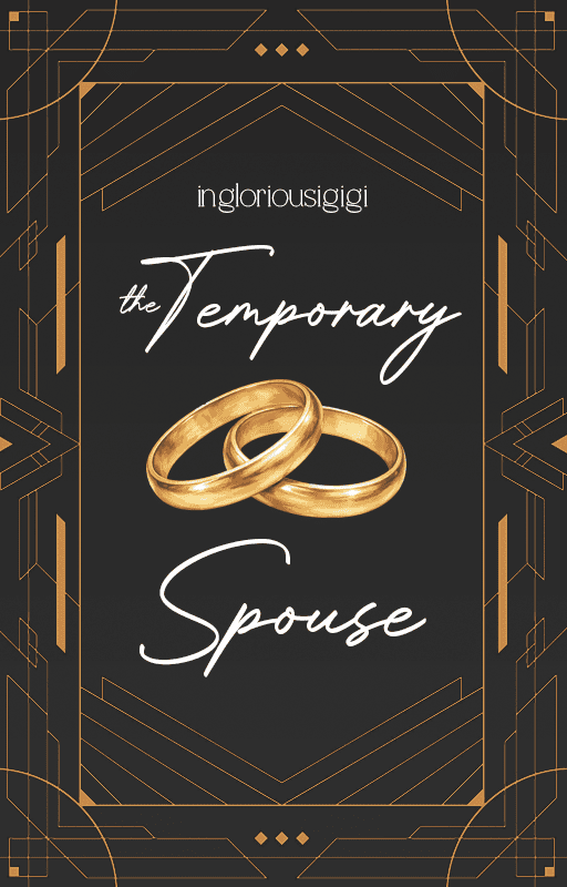 an illustrated cover golden geometric border and in the middle is a pair of gold wedding rings. The Temporary Spouse by ingloriousgigi